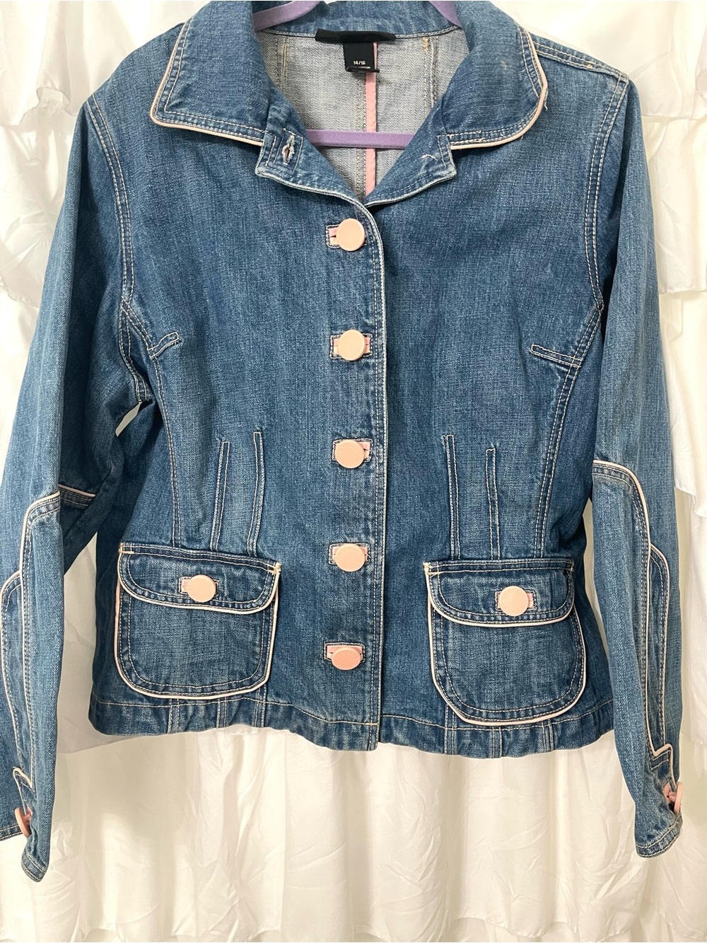 Venezia Blue Denim Jacket with Pink Accents